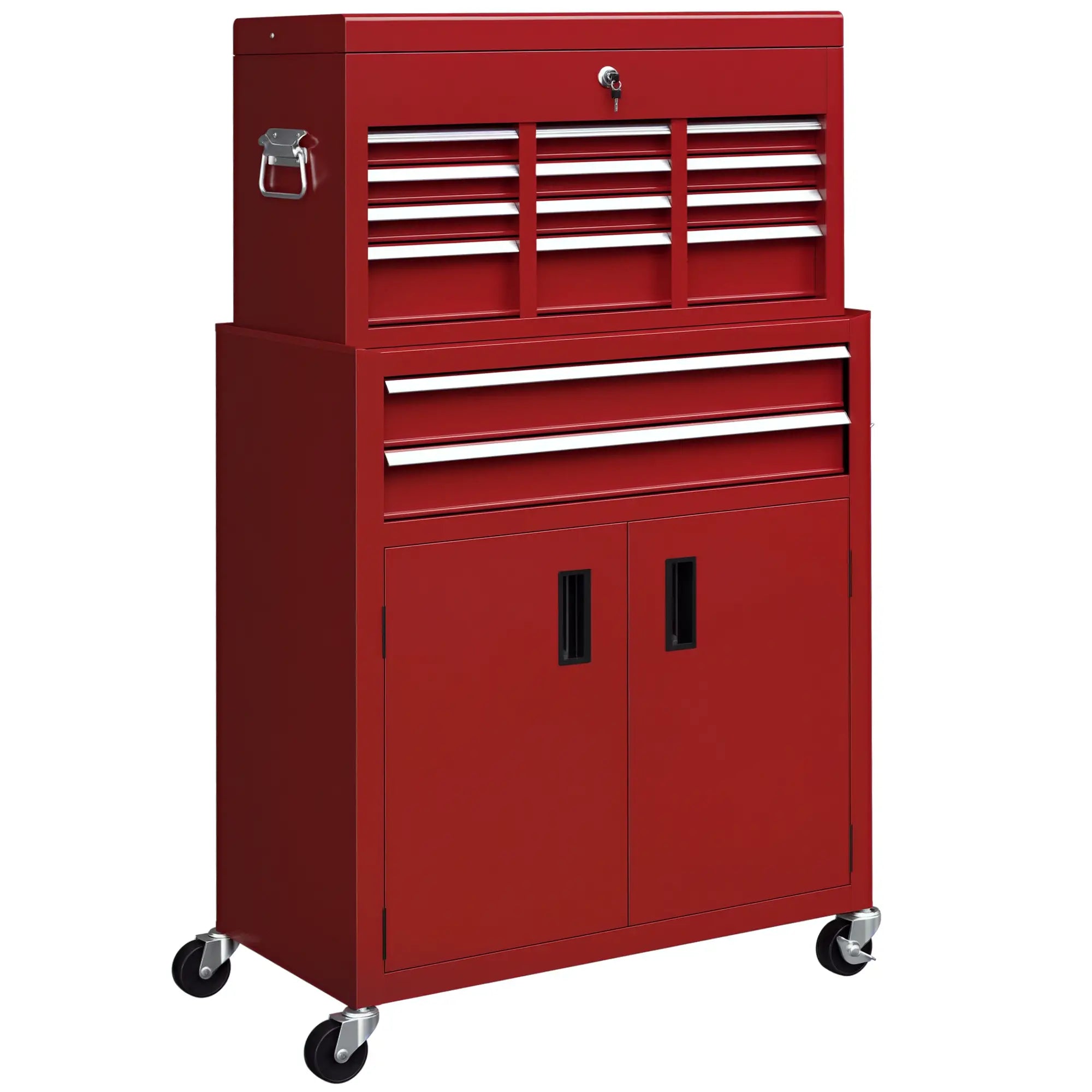 6-Drawer Rolling Tool Chest, 2 in 1 Lockable Storage Cabinet, Red Tool Organizers at Gallery Canada