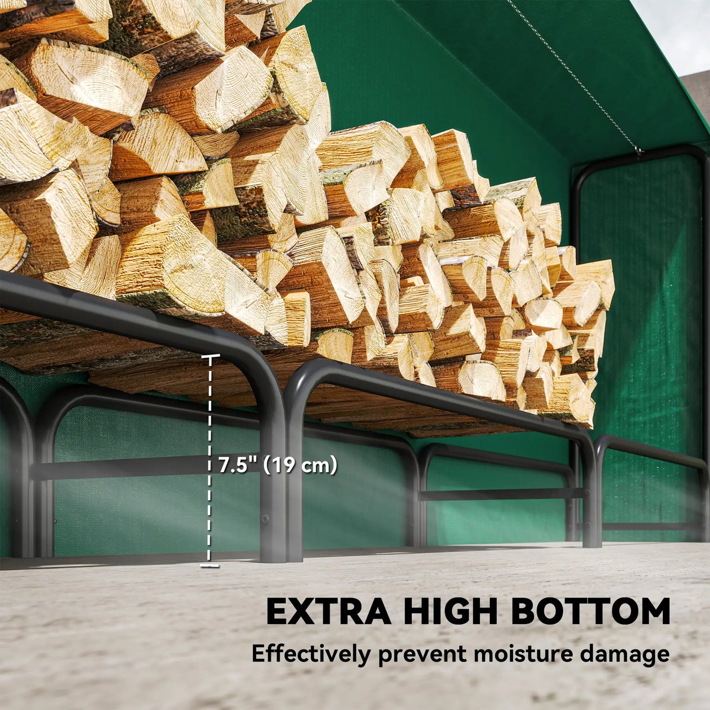 Firewood Rack with Waterproof Cover, 142" x 14" x 39", Dark Green Firewood Racks at Gallery Canada