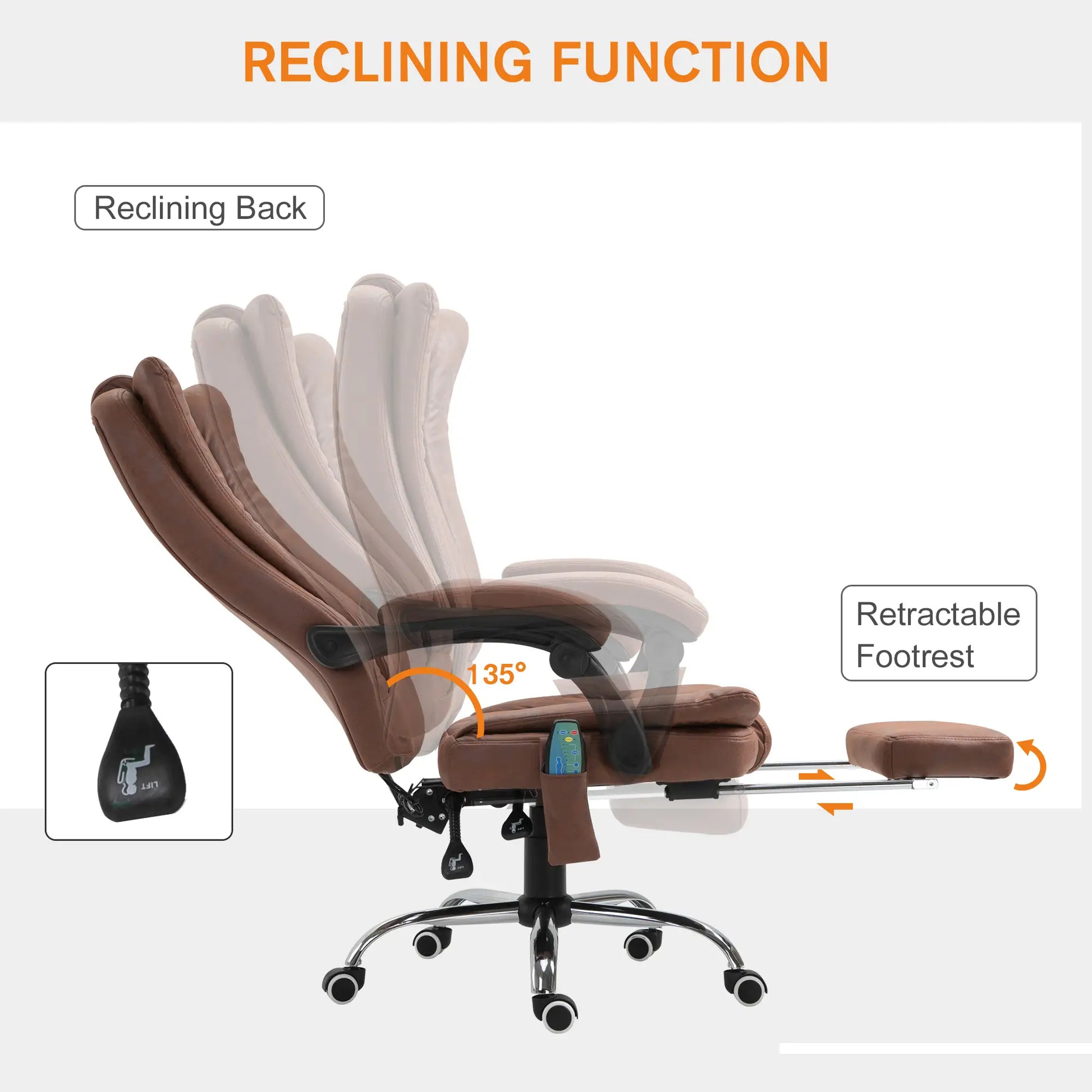 Office Chair, Vibration Massage Recliner, Retractable Footrest, Brown Massage Chairs at Gallery Canada