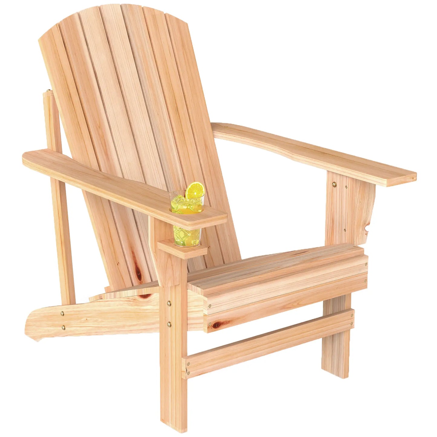 Classic Adirondack Chair, Garden Deck Chair with Cup Holder, Natural Patio Chairs Natural at Gallery Canada