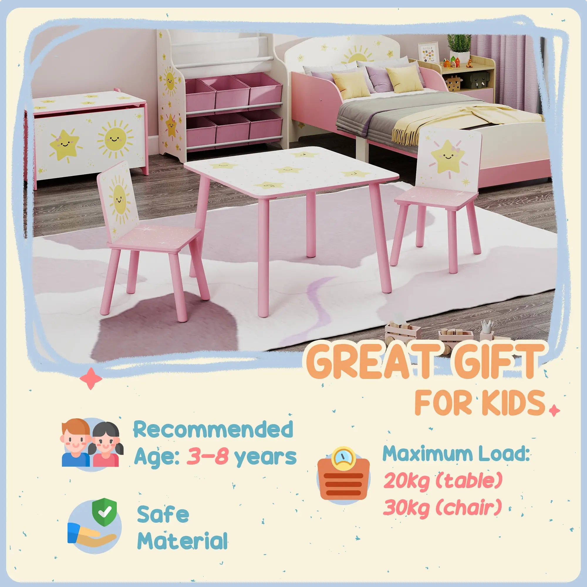 Kids Table And Chair Set, 3-Piece, Star Pattern, Ages 3-8, Pink Kids Table Sets at Gallery Canada