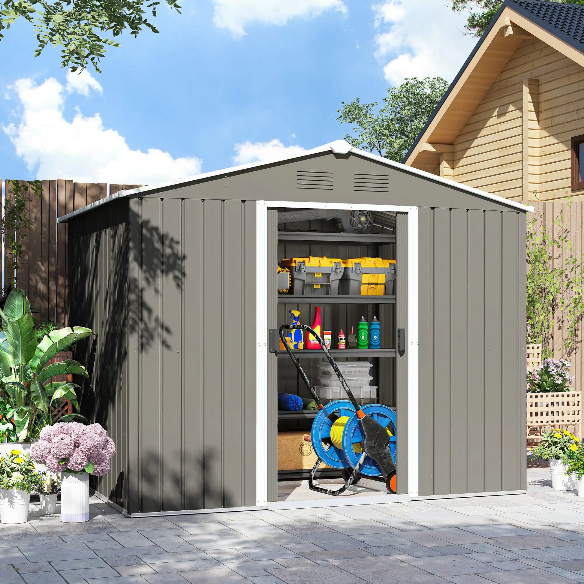 8' x 6' Metal Storage Shed, Lockable Doors, Vents, Light Grey Sheds at Gallery Canada