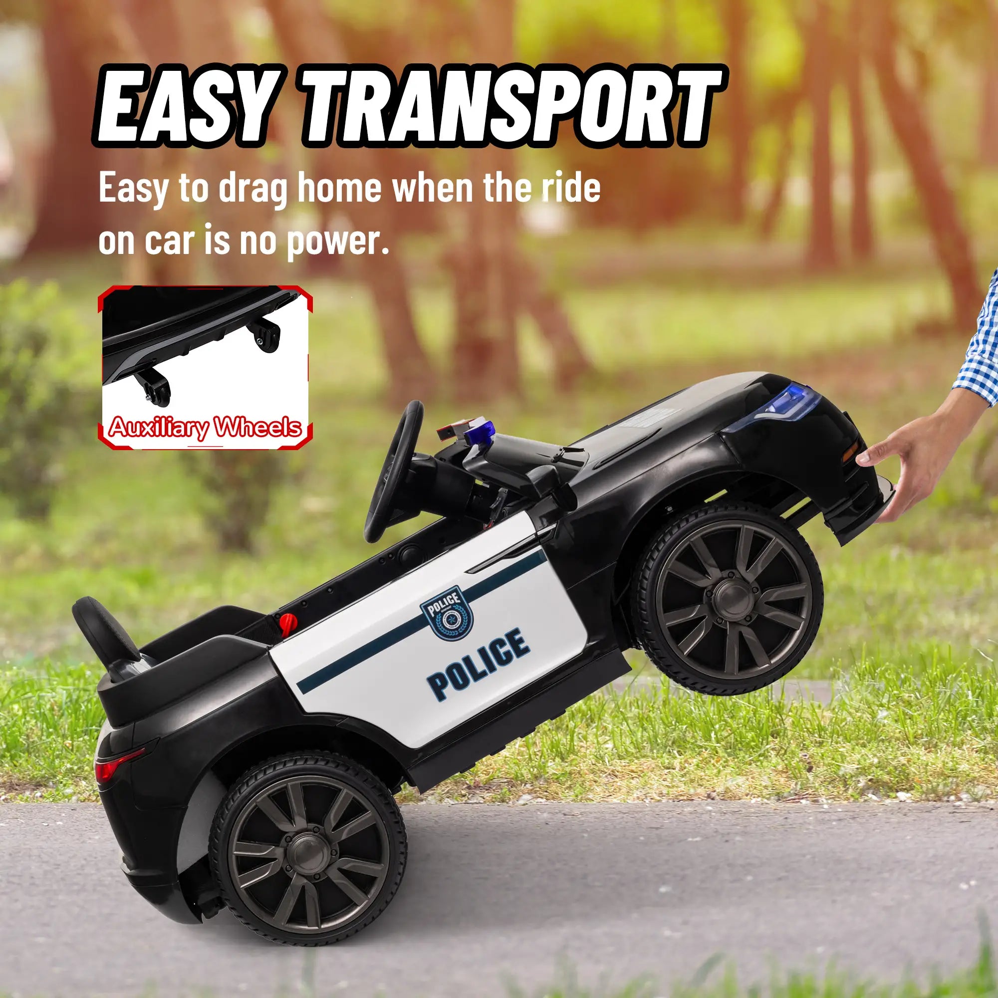 12V Kids Electric Police Car, Remote Control, Black Electric Toy Cars at Gallery Canada