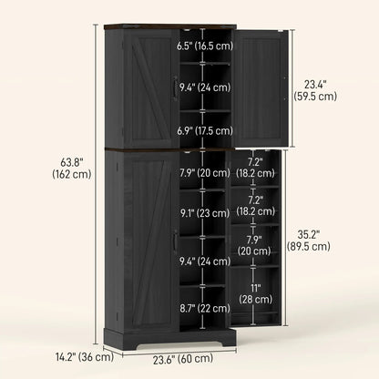 64" Tall Kitchen Pantry Cabinet, Spice Racks, Adjustable Shelves, Black Kitchen Pantry Cabinets at Gallery Canada