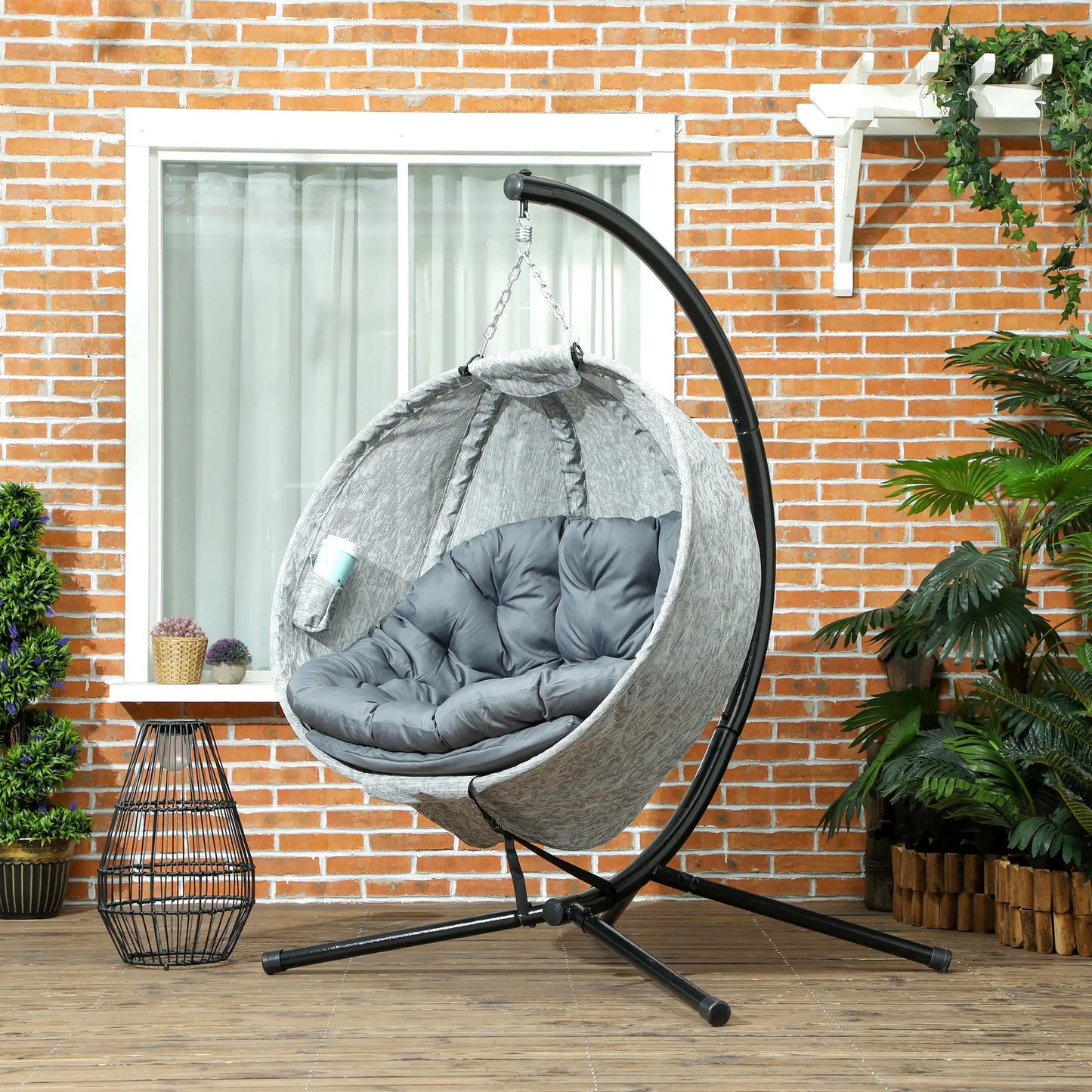 Egg Chair, Folding Basket, Hanging Swing with Stand, Cushions, Grey Patio Swings with Stand at Gallery Canada