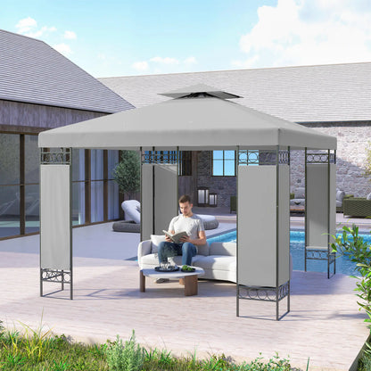 10x10 FT Canopy Gazebo, Double Roof With Screen Panels, Light Grey Gazebos at Gallery Canada