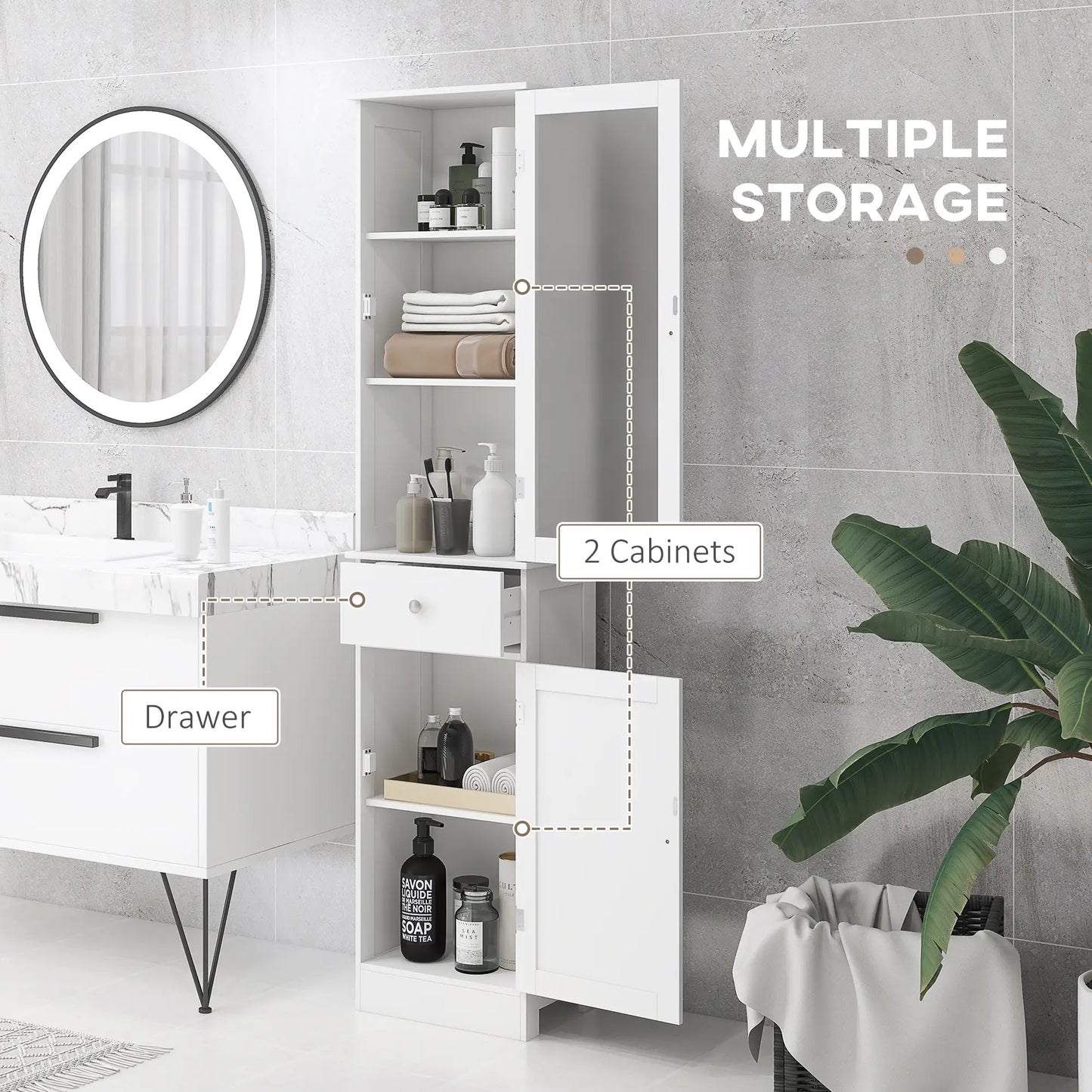 Tall Bathroom Storage Cabinet, 2 Doors, Adjustable Shelves, White Bathroom Cabinets at Gallery Canada