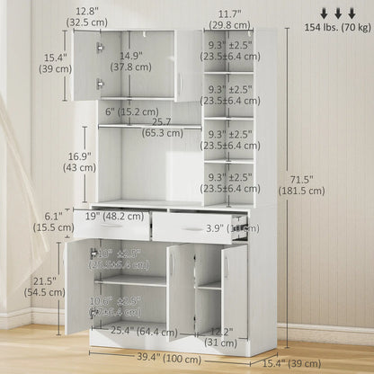 71" Kitchen Hutch with Storage Cabinet, Modern Buffet, Ash White Kitchen Pantry Cabinets at Gallery Canada