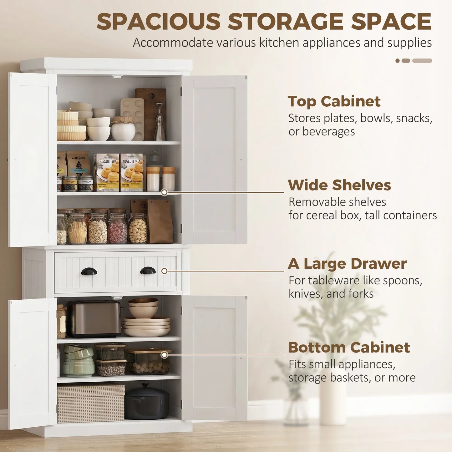 72 Inch Kitchen Pantry, Storage Cabinet with Drawer, White, White Kitchen Pantry Cabinets at Gallery Canada