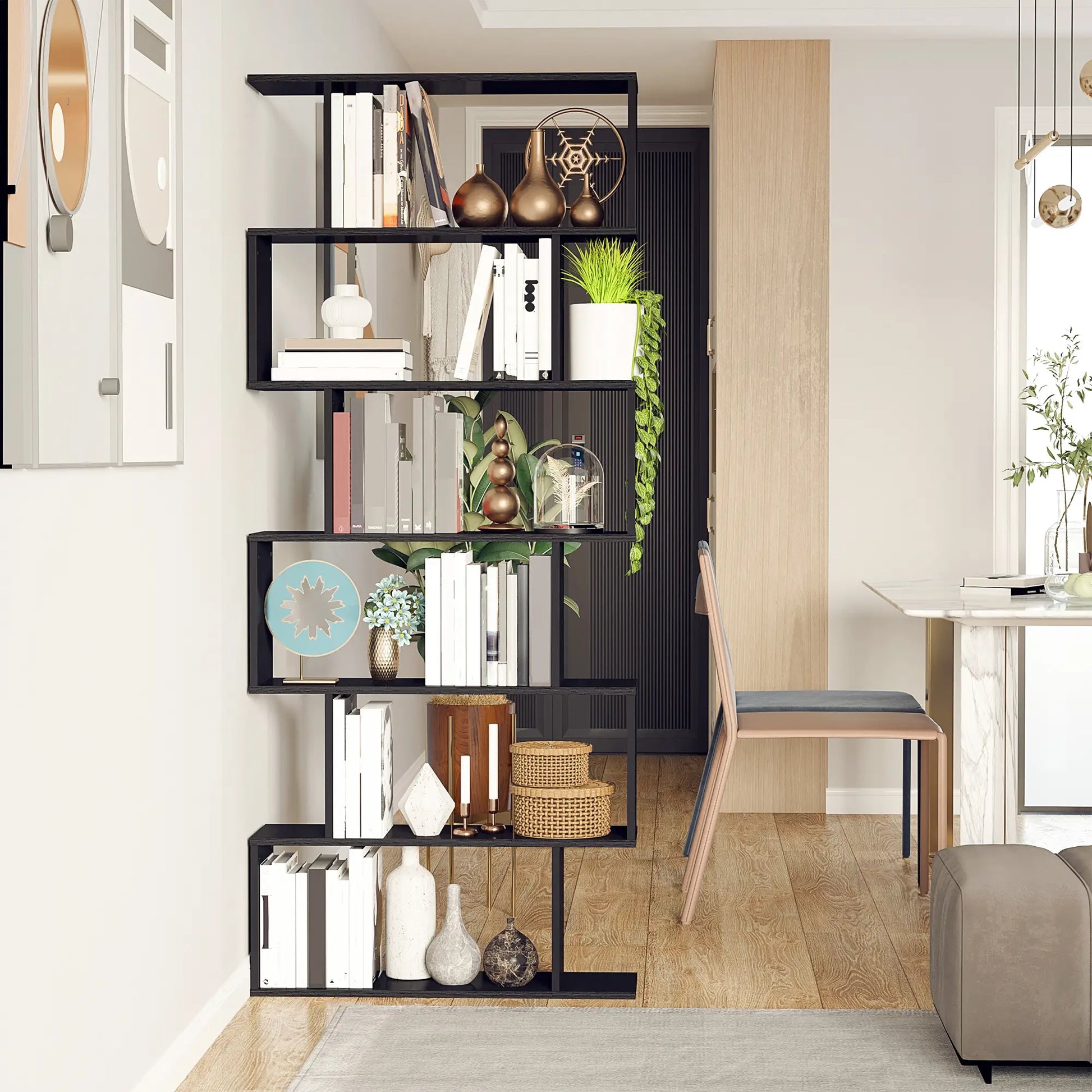 Wooden S Shape Bookcase, 6 Shelves, Storage Display, Home Office Display Bookshelves at Gallery Canada