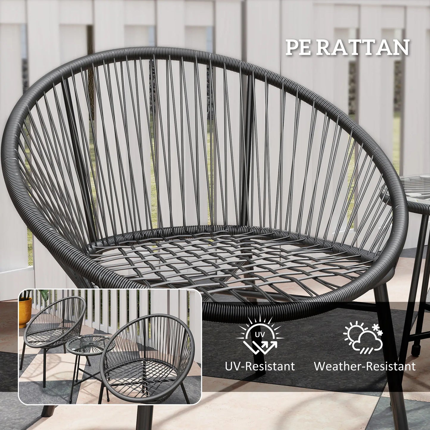 3-Piece Wicker Patio Set, Soft Cushions, Glass Tabletop, Black Bistro Sets at Gallery Canada