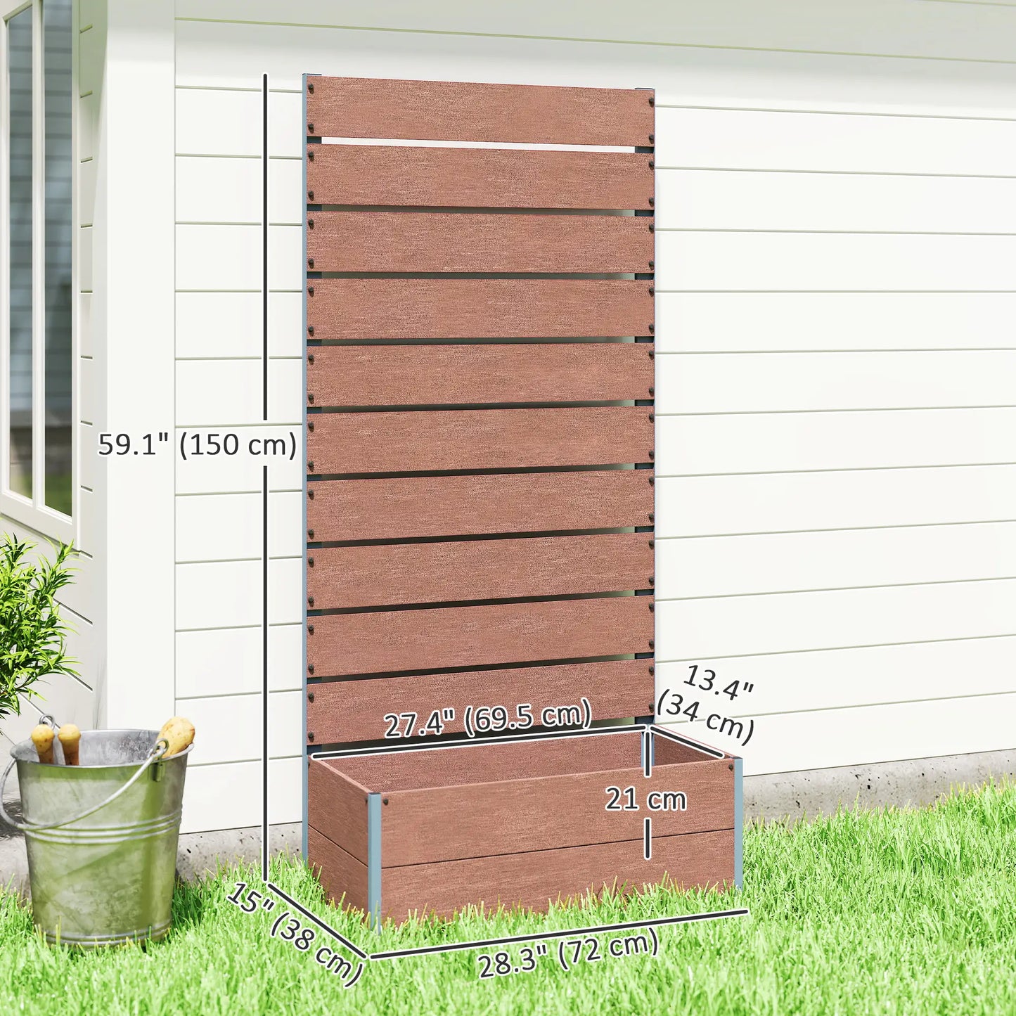 Raised Garden Bed With Trellis, Elevated Planter Box, 28" x 15" x 59", Light Brown Wooden Planter Boxes at Gallery Canada