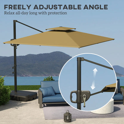 Square Cantilever Patio Umbrella, Double Top, 8' x 9', Khaki Offset Cantilever Umbrellas at Gallery Canada