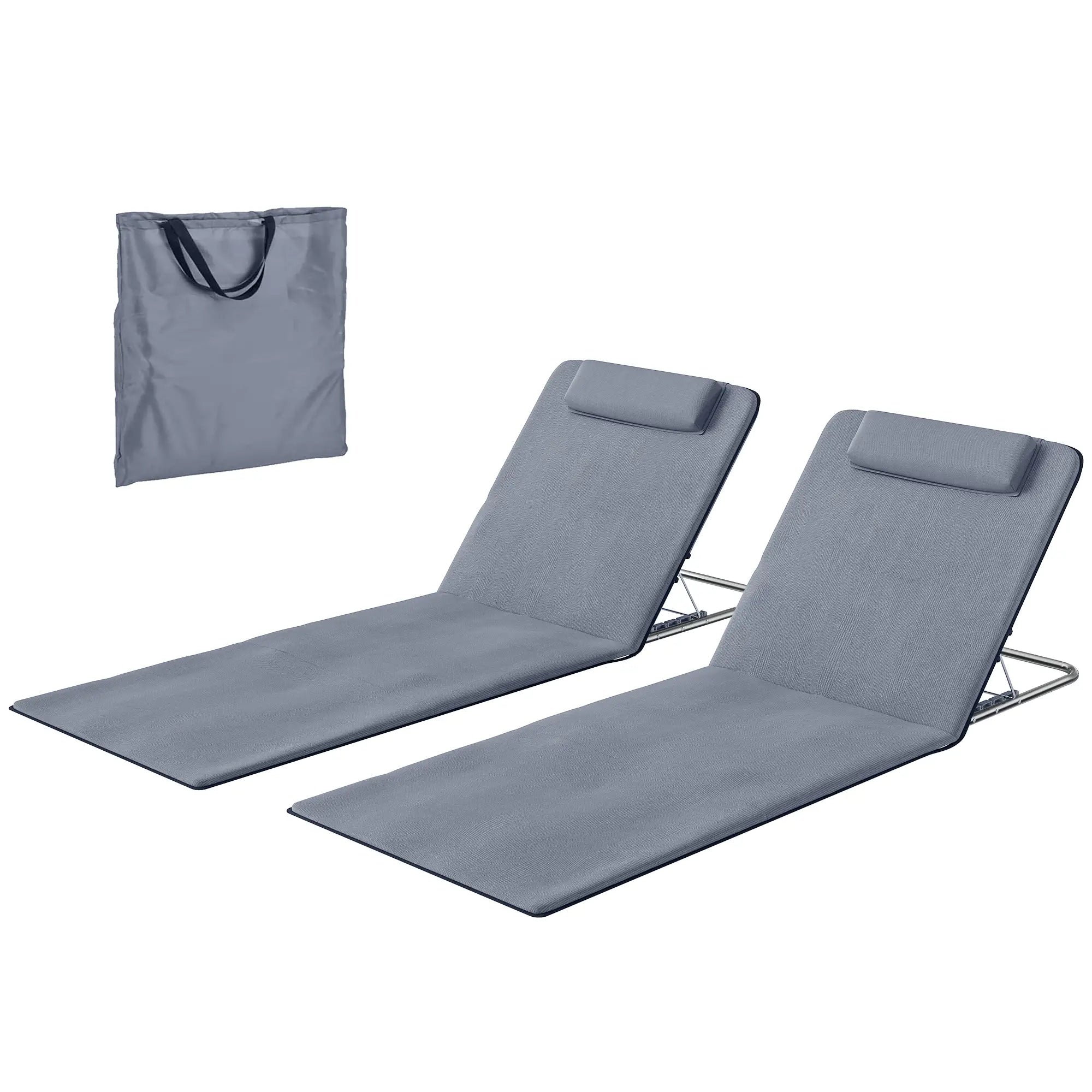 2 Pieces Beach Lounge Chair, Outdoor Folding Chaise, Grey Lounger Chairs Grey at Gallery Canada
