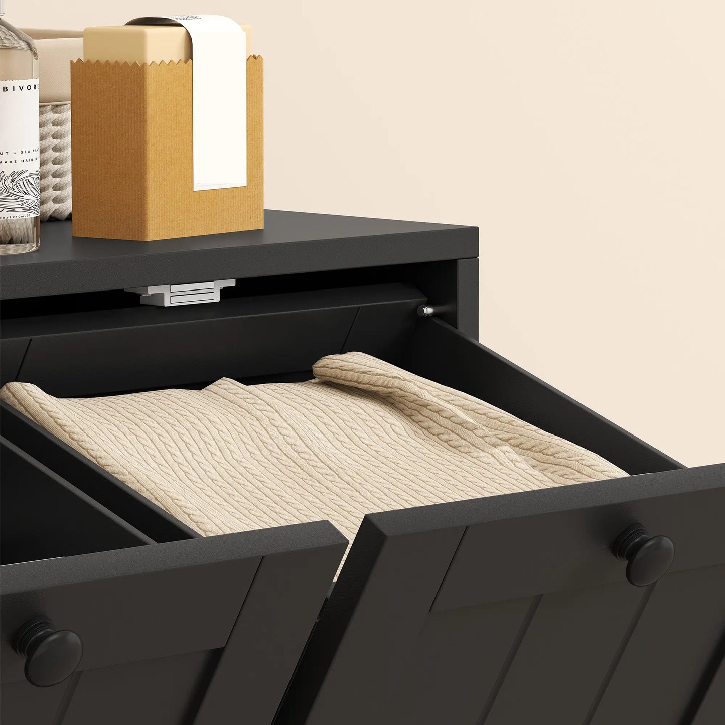 Tilt-Out Laundry Cabinet, 2 Compartments, Black Tilt Out Laundry Cabinets at Gallery Canada