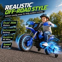 Moto électrique pour enfants 12V, roues d'entraînement, suspension, bleu