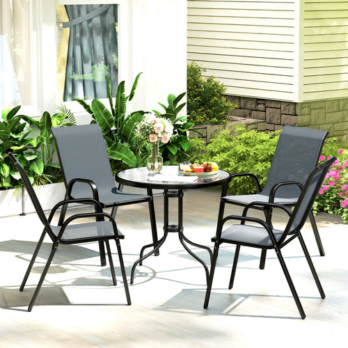Five-Piece Steel Patio Set, Glass-Top Table, Dark Grey