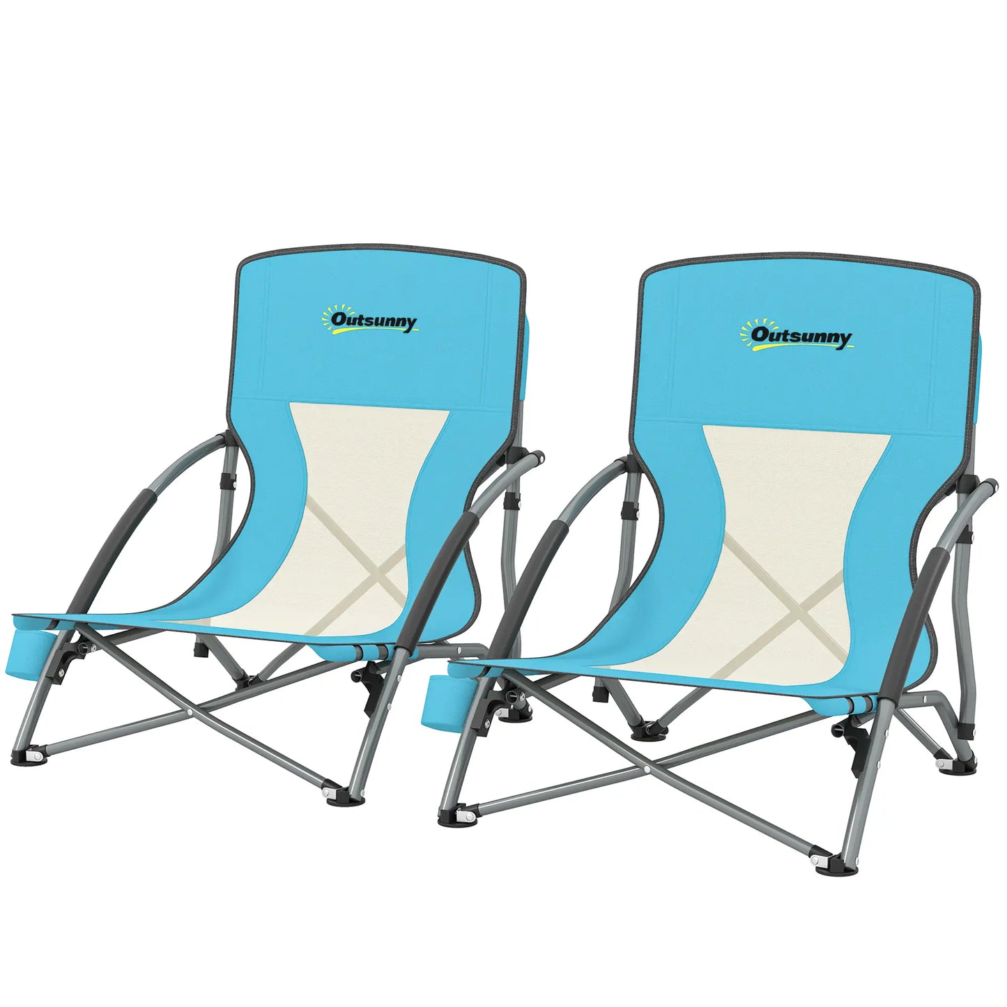 Folding Beach Chairs, Mesh Back, Carry Bag, Cup Holder, 22.8" x 21.7" x 24.4" Picnic Tables & Camping Chairs Blue at Gallery Canada