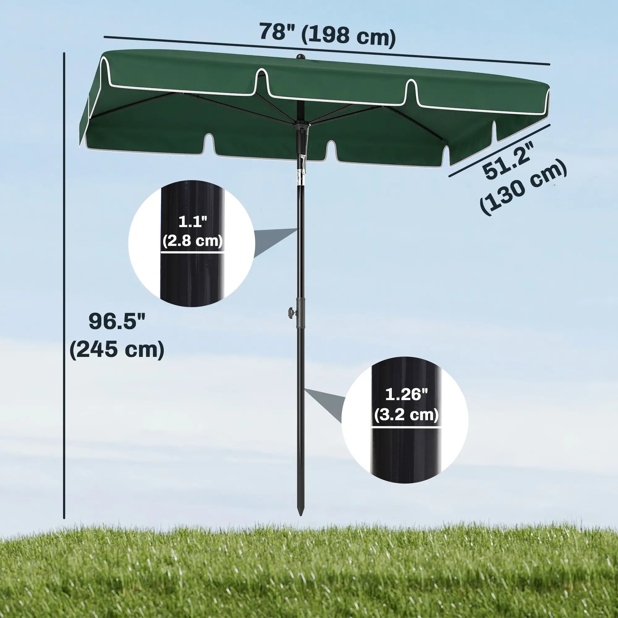 6.5x4ft Rectangle Patio Umbrella, Adjustable Tilt, Green Sun Umbrellas at Gallery Canada