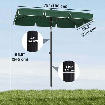 6.5x4ft Rectangle Patio Umbrella, Adjustable Tilt, Green Sun Umbrellas at Gallery Canada