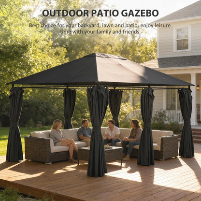 13'x10' Steel Patio Gazebo Canopy, 6 Removable Curtains, Dark Grey Gazebos at Gallery Canada