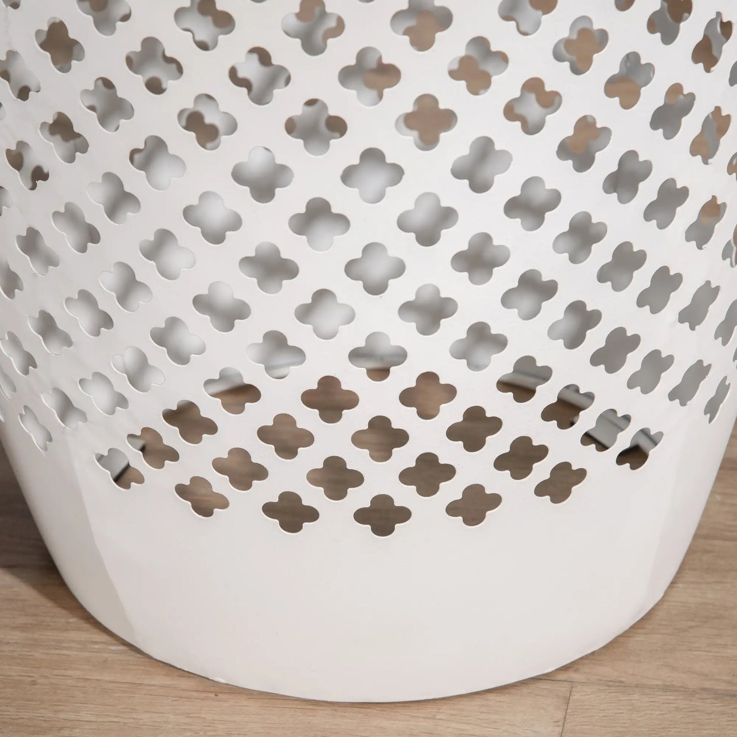 12.5" Steel Round Patio End Table, Hollow Drum Side Table, White Patio Side Tables at Gallery Canada