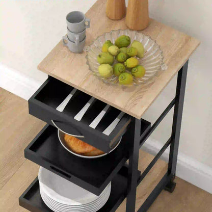 Kitchen Island Rolling Trolley, Utility Serving Cart with Drawer, Black Kitchen Islands & Kitchen Carts at Gallery Canada