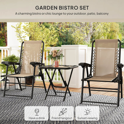 3 Piece Patio Bistro Set, Metal Outdoor Folding Table And Chairs, Khaki Bistro Sets at Gallery Canada
