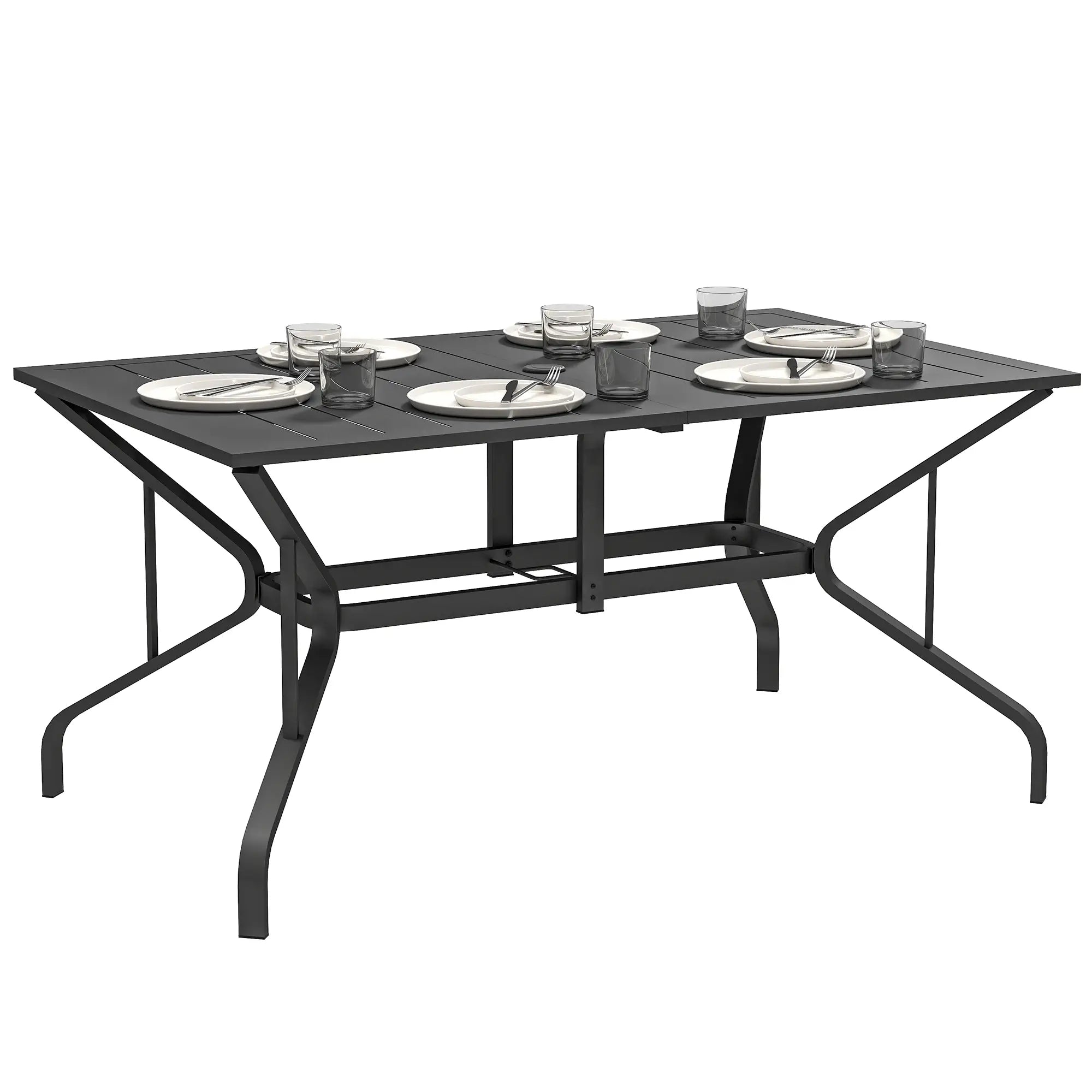 Rectangle Patio Dining Table, Outdoor for 6, Steel Frame, Black Patio Dinning Tables at Gallery Canada