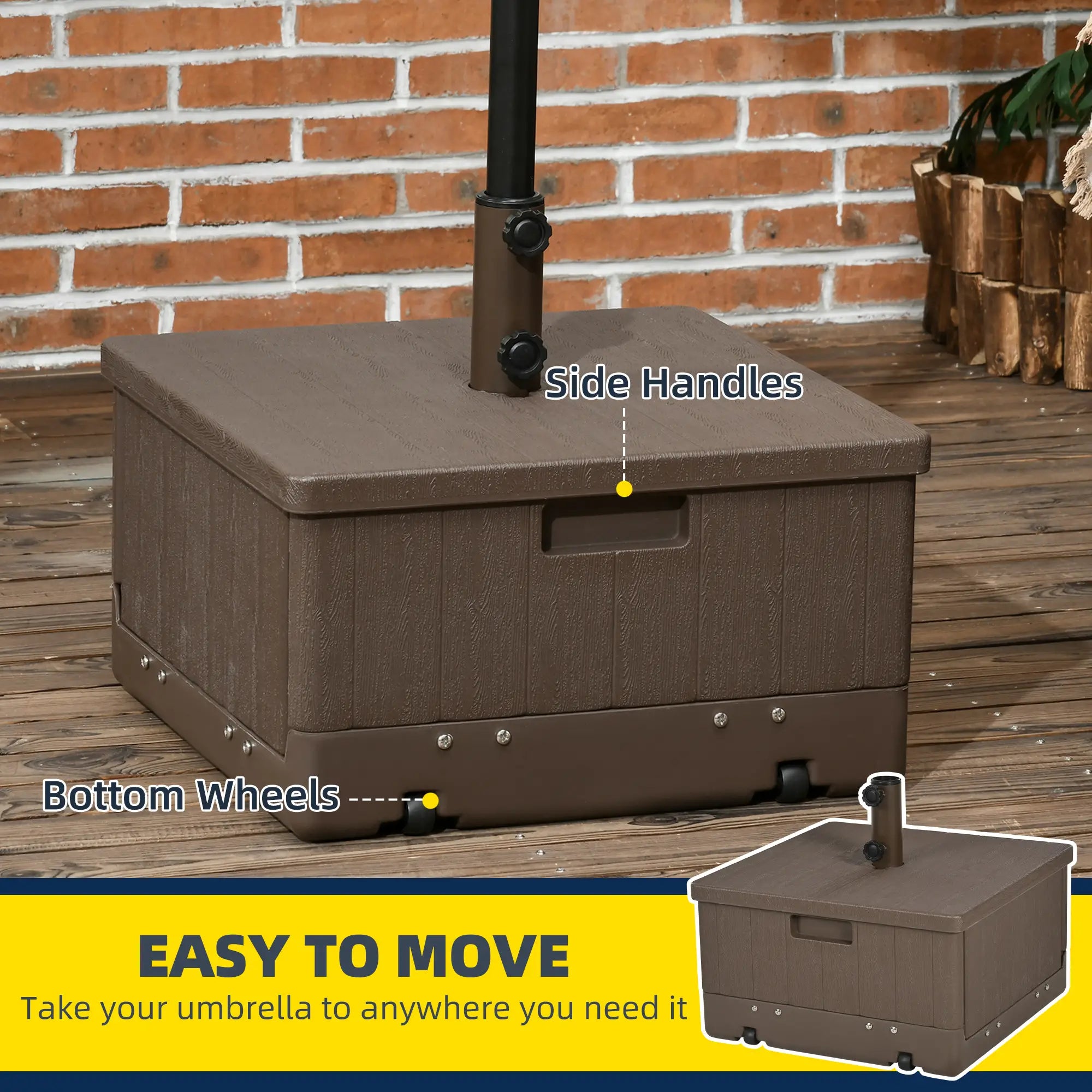 3-in-1 Outdoor Umbrella Base with Wheels, Side Table, Planter Box, 175lbs, Brown Umbrella Bases at Gallery Canada