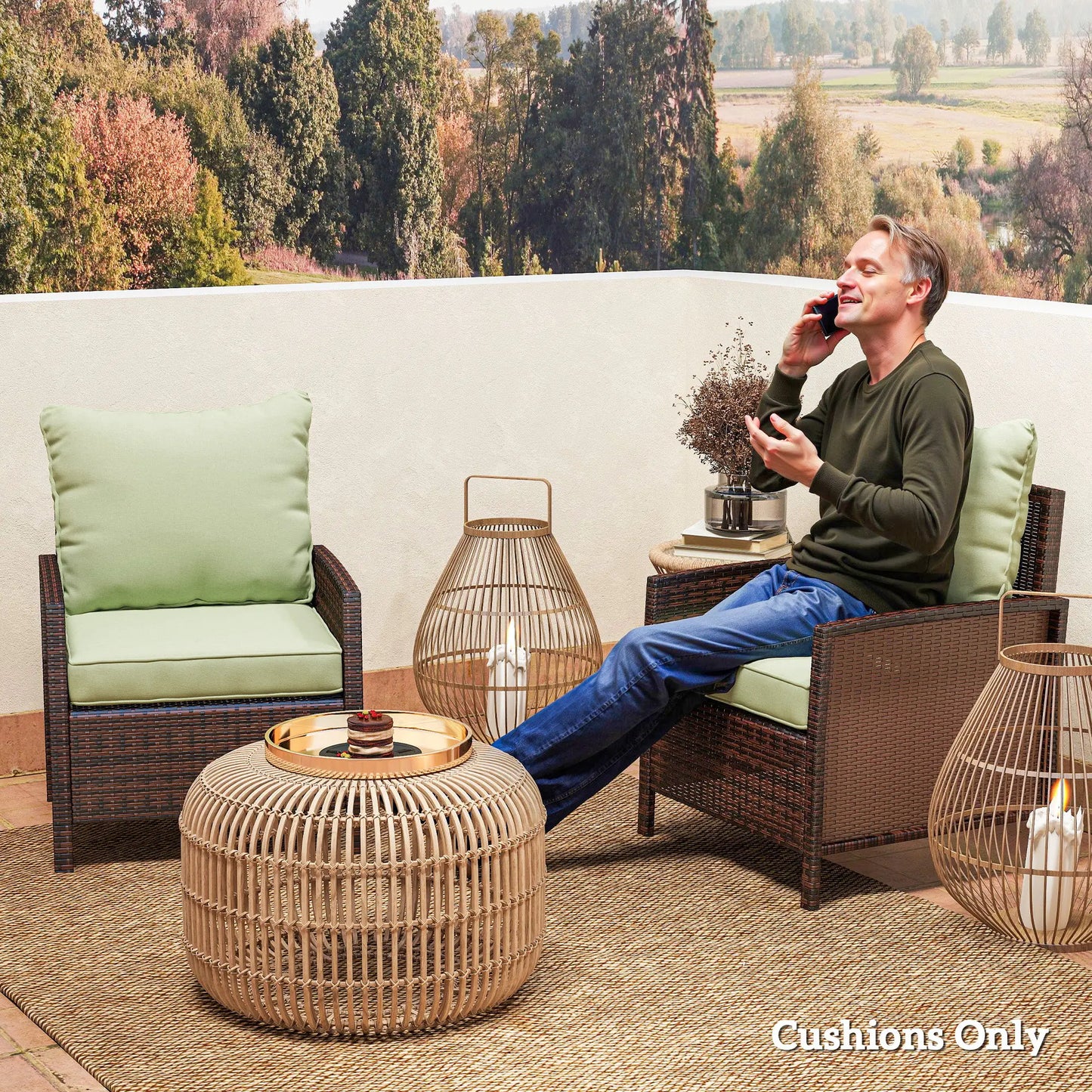 4-Piece Seat Cushion Pillows, Patio Chair Cushions Set, Indoor Outdoor, Green Patio Chair Cushions at Gallery Canada