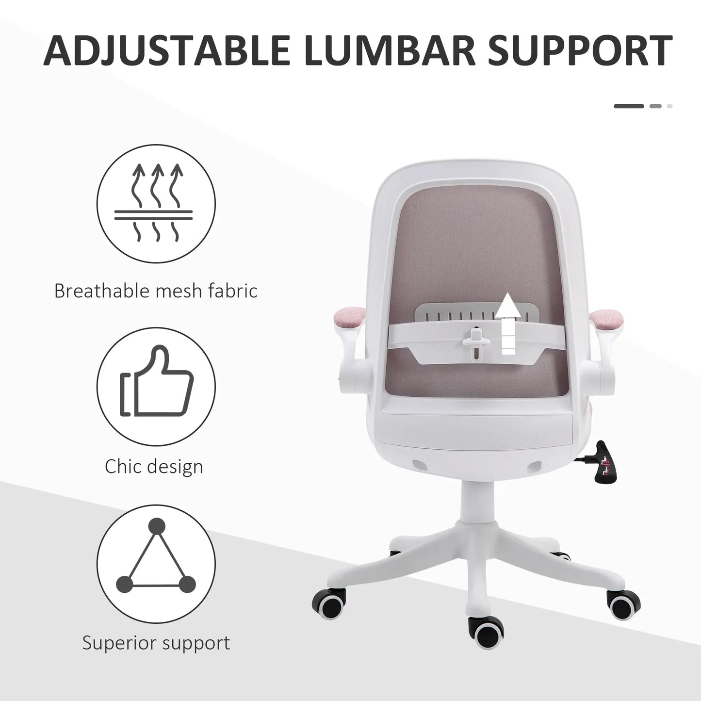 360° Swivel Office Chair, Breathable Fabric, Flip-Up Arms, Adjustable Height, Pink Task Chairs at Gallery Canada
