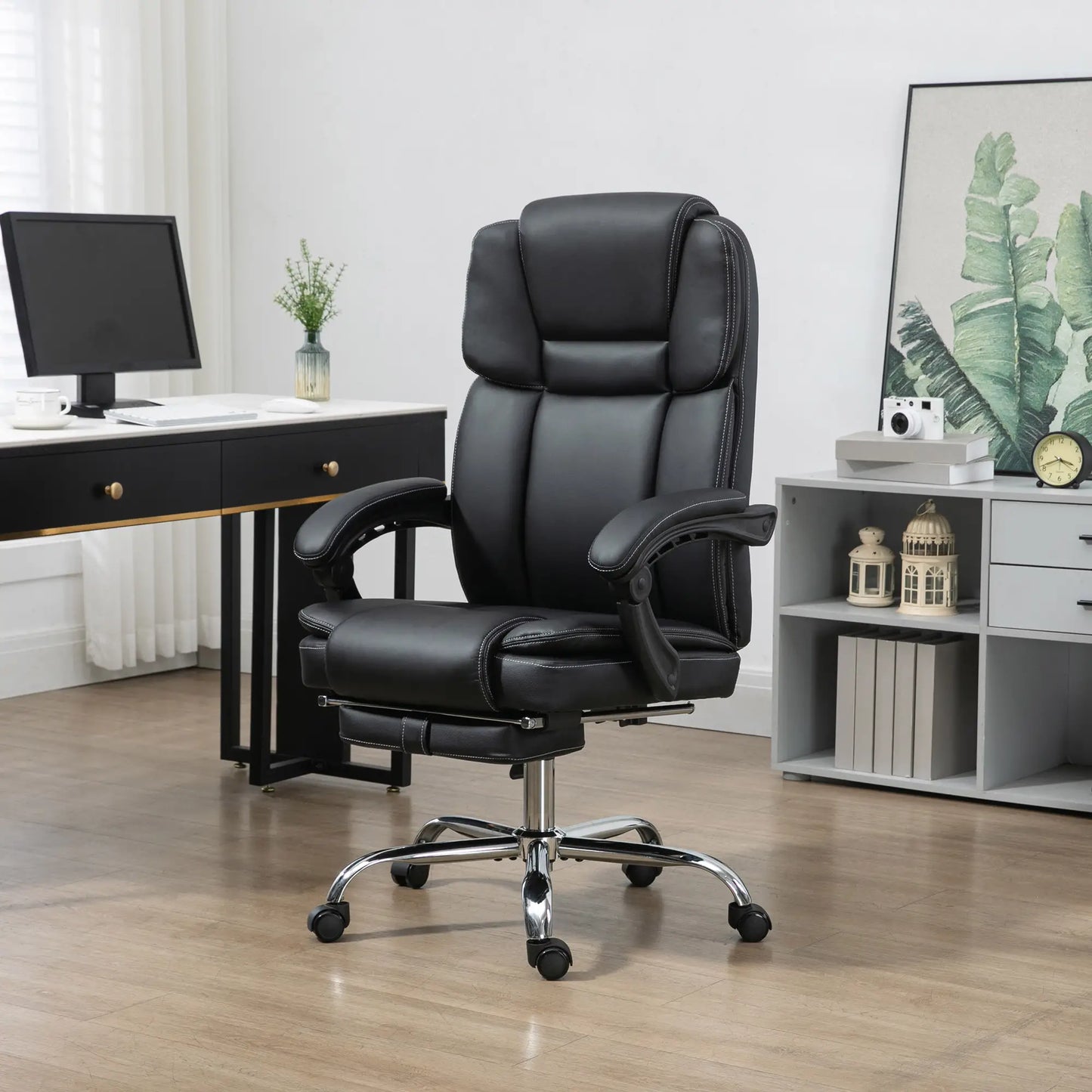 Massage Office Chair, Reclining Executive Chair with Vibration, Footrest, High Back, Black Massage Chairs at Gallery Canada