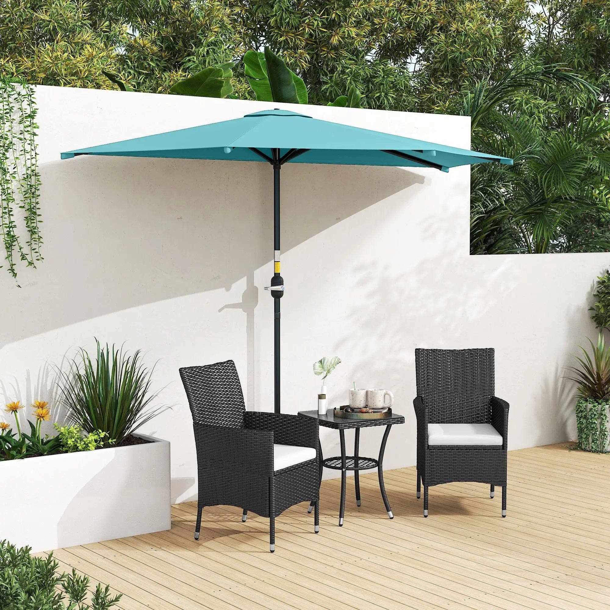 9.8ft Semi Round Patio Umbrella, Crank Handle, Top Vent, Light Blue Half Round Umbrellas at Gallery Canada