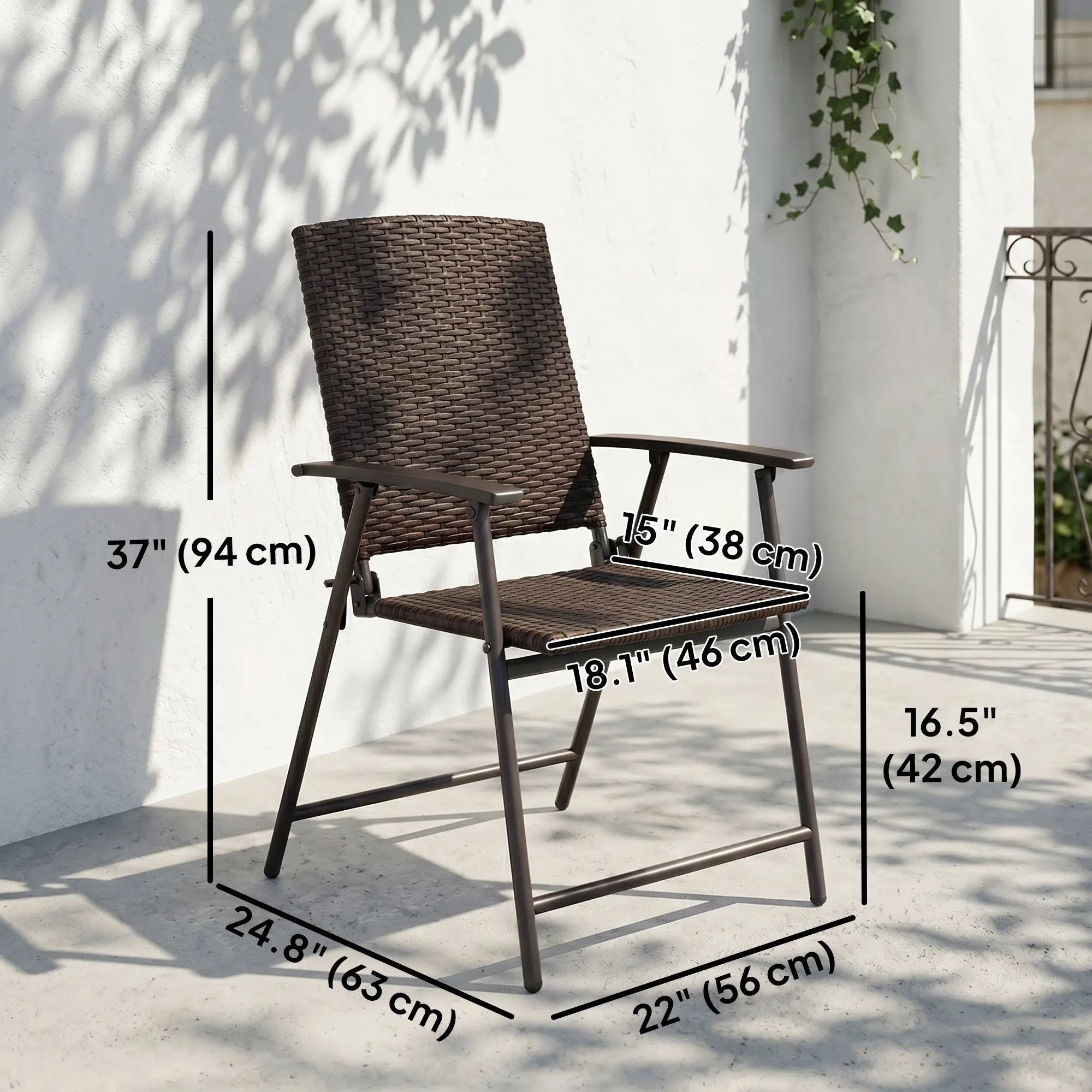 Wicker Dining Chair Set of 2, Foldable Rattan, Steel Frame, Brown Patio Chairs at Gallery Canada