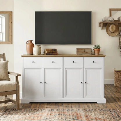 Sideboard Buffet Cabinet, 55" Farmhouse Kitchen Cabinet with Soft-Close Doors, 2 Drawers and 2 Adjustable Shelves