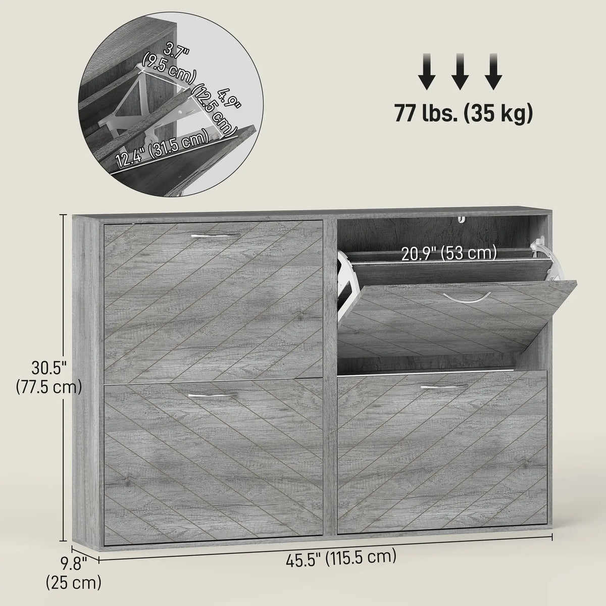 Shoe Storage Cabinet, 4 Flip Drawers, Narrow Slim, 12 Pair Organizer, Grey Shoe Storage Cabinets & Racks at Gallery Canada