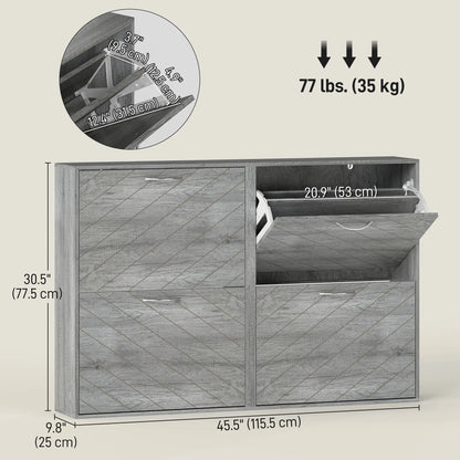 Shoe Storage Cabinet, 4 Flip Drawers, Narrow Slim, 12 Pair Organizer, Grey Shoe Storage Cabinets & Racks at Gallery Canada