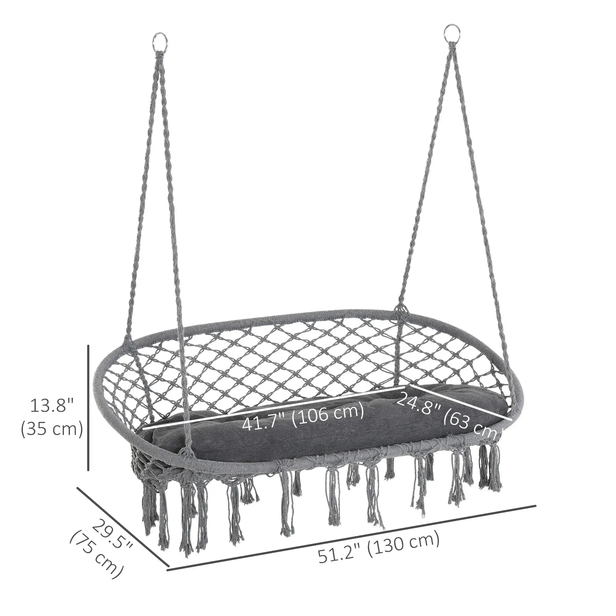 Patio Hammock Chair 2 Seat, Hanging Rope Hammock Swing Chair with Metal Frame and Cushion, Large Macrame Seat for Indoor and Outdoor 396 lbs Capacity, Dark Grey Hammock Swings at Gallery Canada