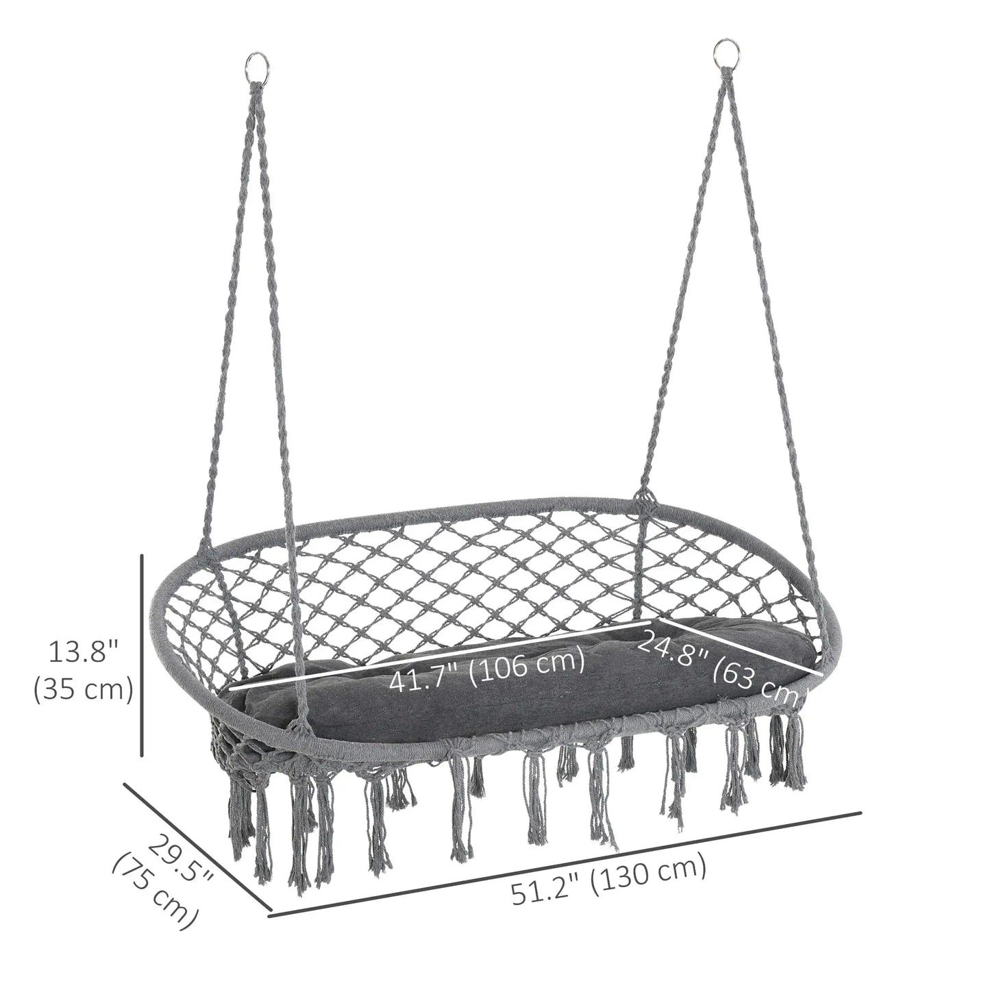 Patio Hammock Chair 2 Seat, Hanging Rope Hammock Swing Chair with Metal Frame and Cushion, Large Macrame Seat for Indoor and Outdoor 396 lbs Capacity, Dark Grey Hammock Swings at Gallery Canada