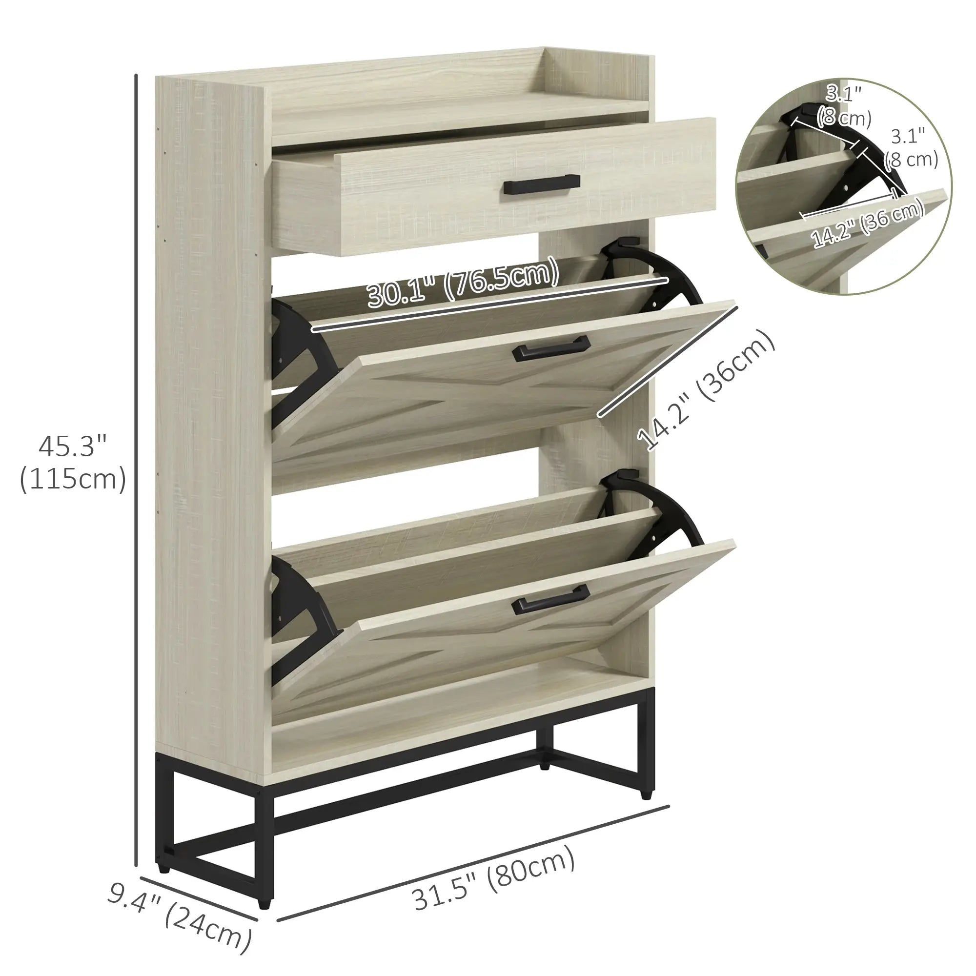 Slim Shoe Storage, 2 Flip Drawers, Adjustable Shelves, 12 Pair, Distressed, White Shoe Storage Cabinets & Racks at Gallery Canada