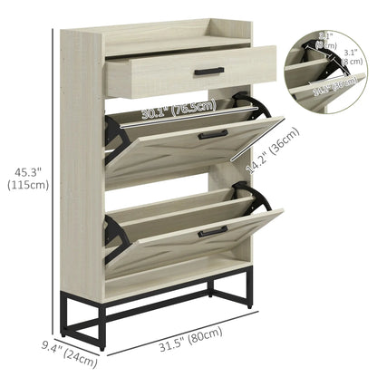 Slim Shoe Storage, 2 Flip Drawers, Adjustable Shelves, 12 Pair, Distressed, White Shoe Storage Cabinets & Racks at Gallery Canada