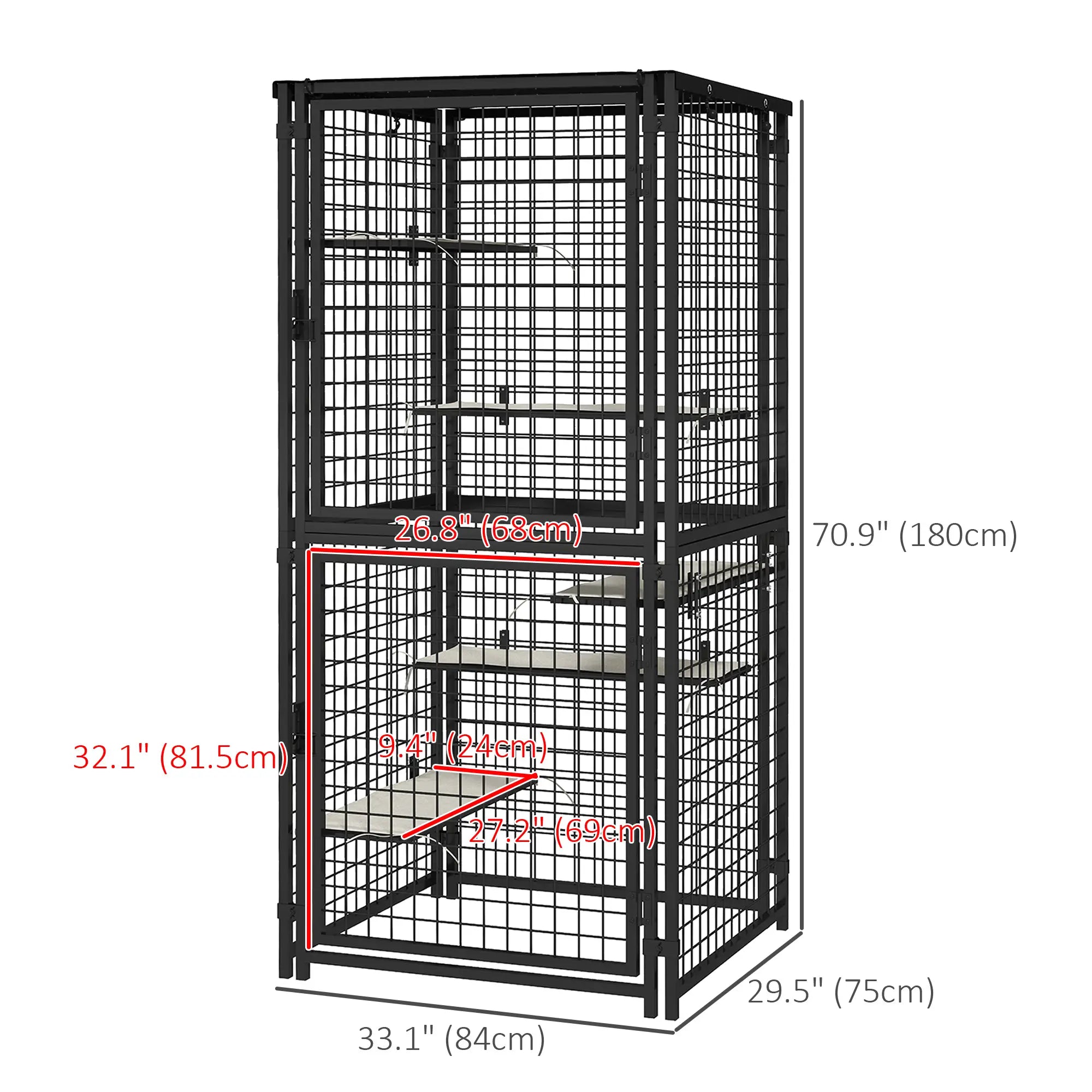 Multi-Level Cat Cage, Outdoor Catio, Steel, UV Water Resistant Cover, 5 Platforms, Soft Pads, Black Outdoor Cat Enclosures at Gallery Canada