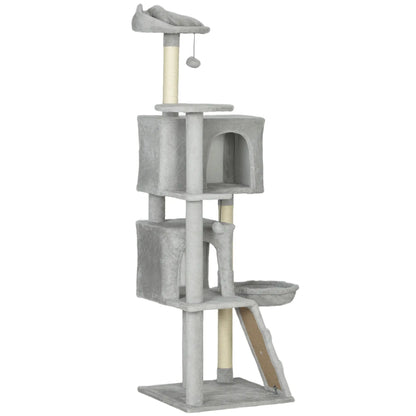 63 Inch Cat Tree, Sisal Scratching Posts, Condos, Plush Perches, Hammock, Ladder, Dangling Balls, Light Grey Cat Towers Light Grey, Cream White at Gallery Canada