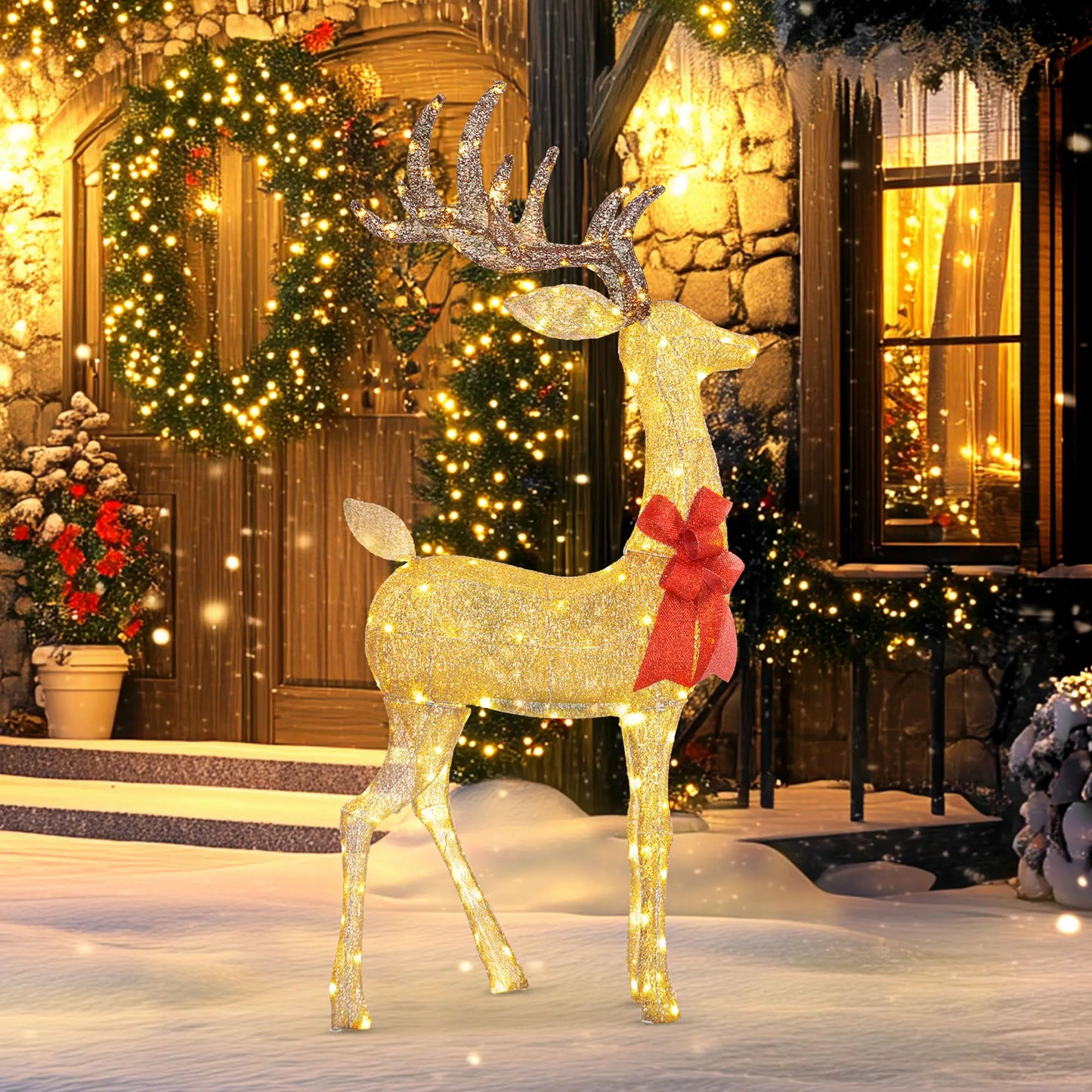 LED Lighted Reindeer Yard Decoration, Indoor Outdoor Lawn, Gold Christmas Deer Lights at Gallery Canada