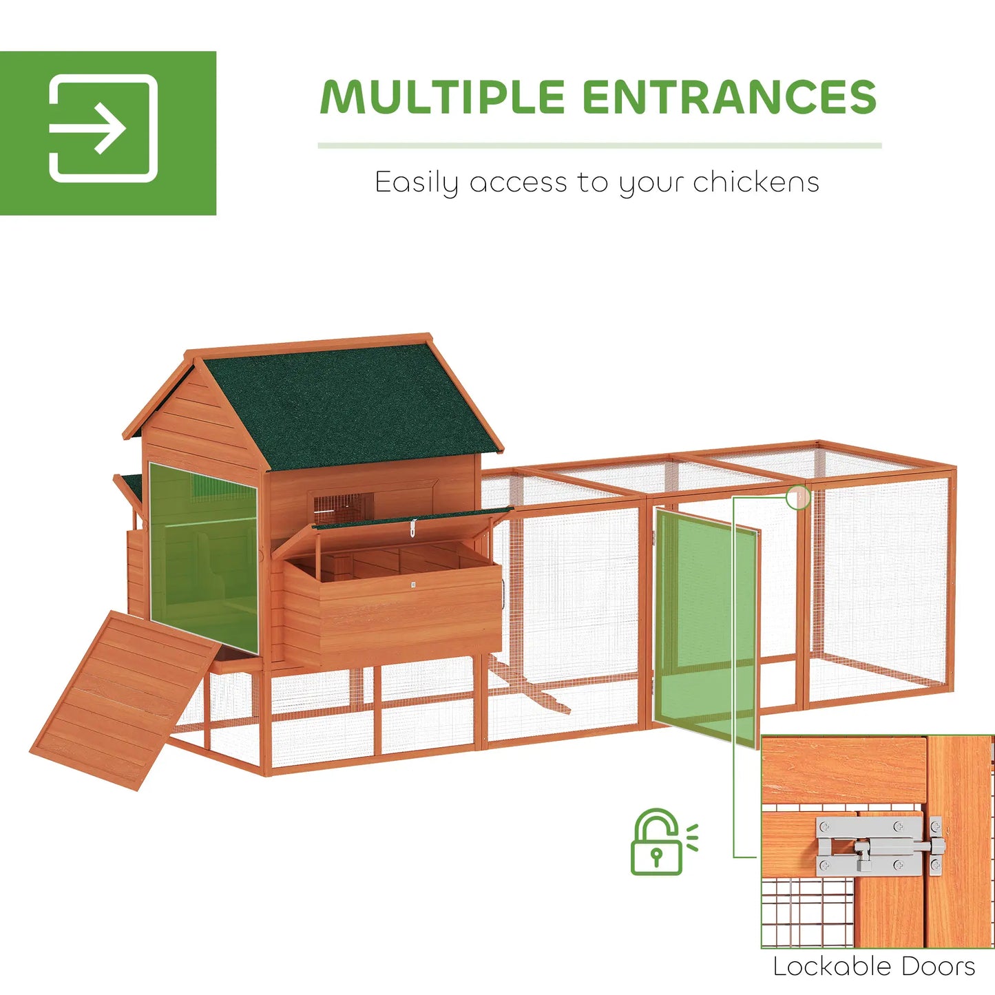 137" Wooden Chicken Coop With Run, Nesting Box, Orange Chicken Coops at Gallery Canada