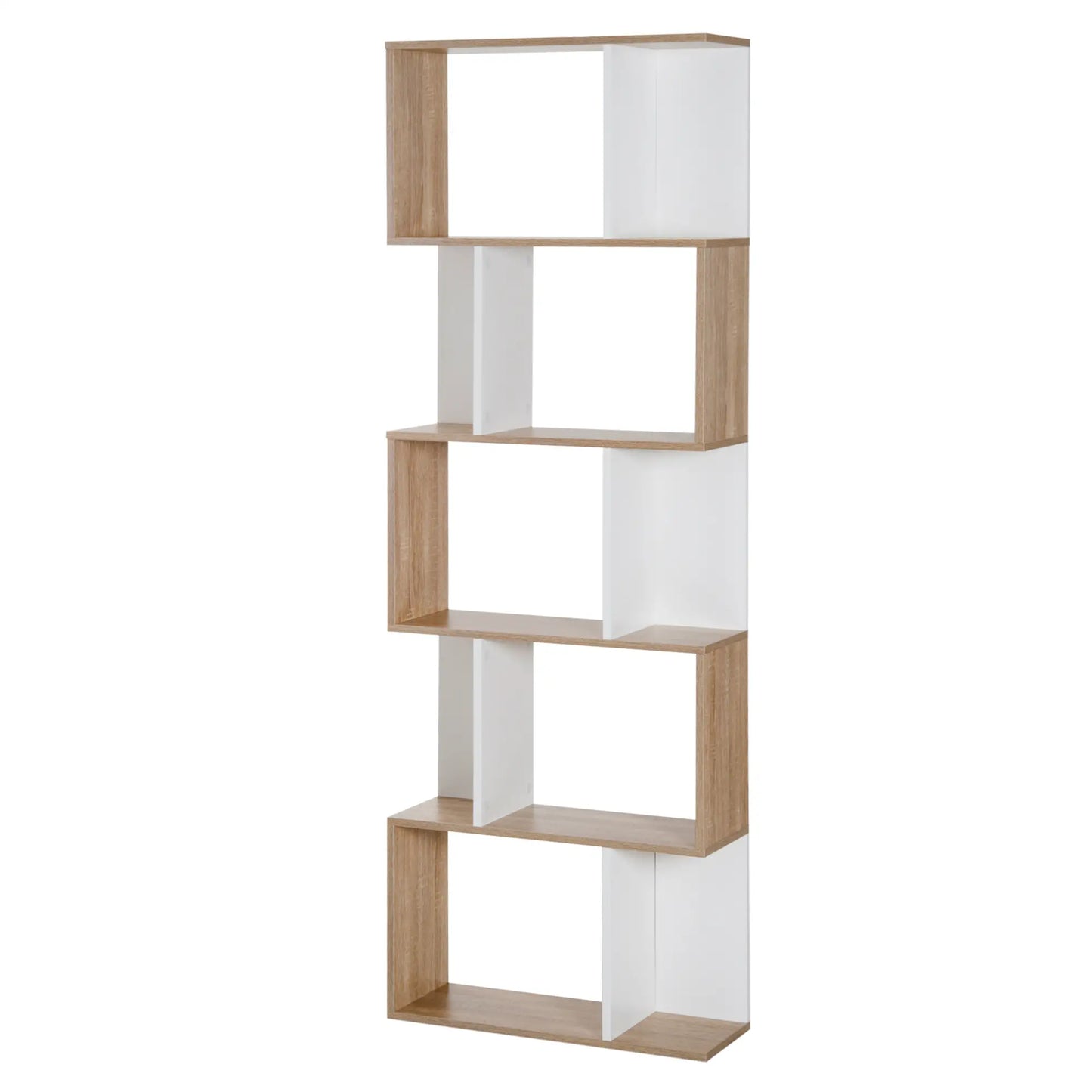 5-Tier Geometric Bookcase, Modern Room Divider, White Display Bookshelves at Gallery Canada