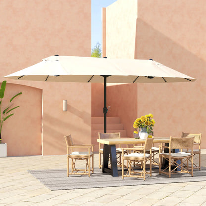 15' Outdoor Patio Umbrella, Twin Canopy Sunshade, Lift Crank, Beige Sun Umbrellas at Gallery Canada