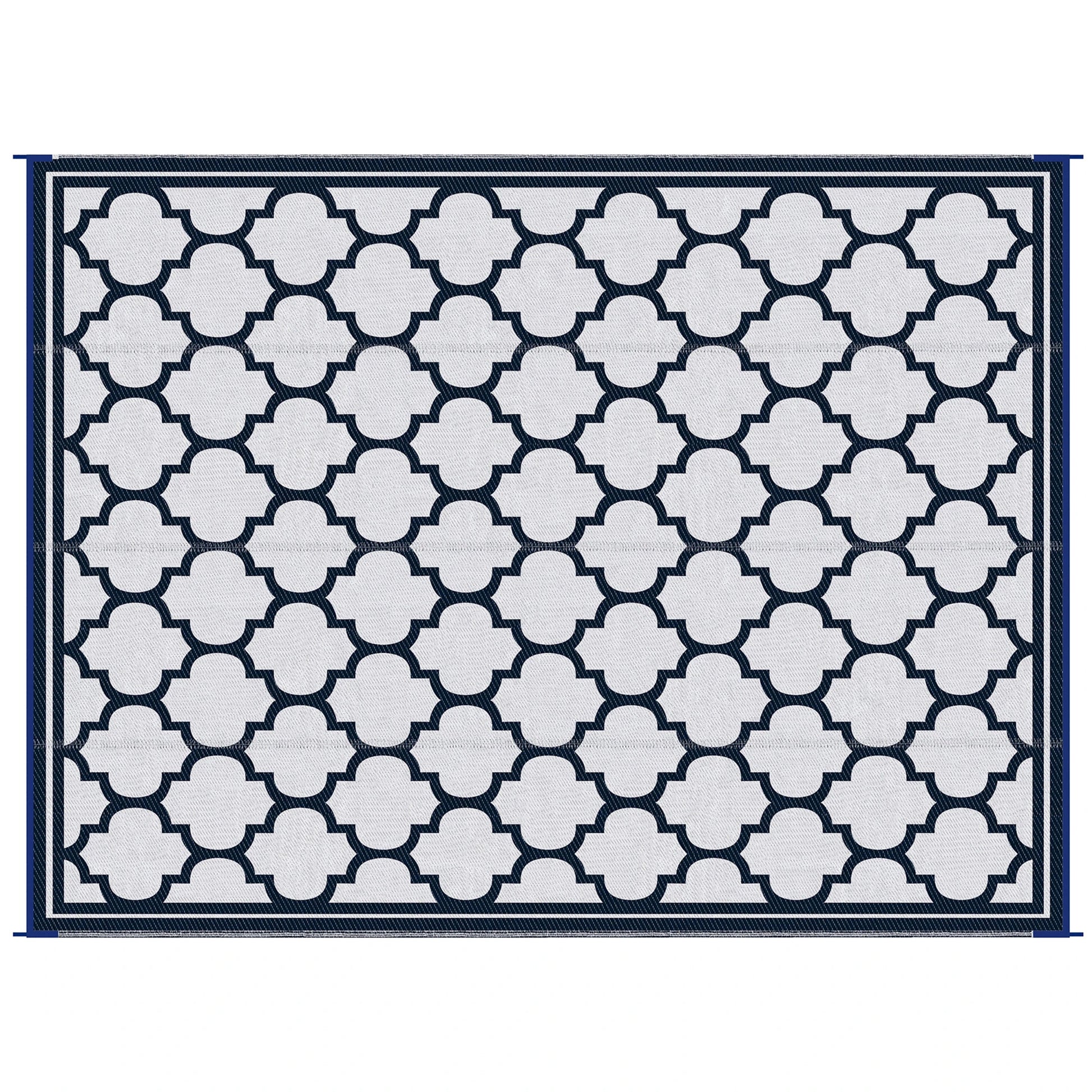 9'x12' Reversible Outdoor RV Rug, Patio Mat, Dark Blue Outdoor Reversible Rugs Dark Blue, White at Gallery Canada