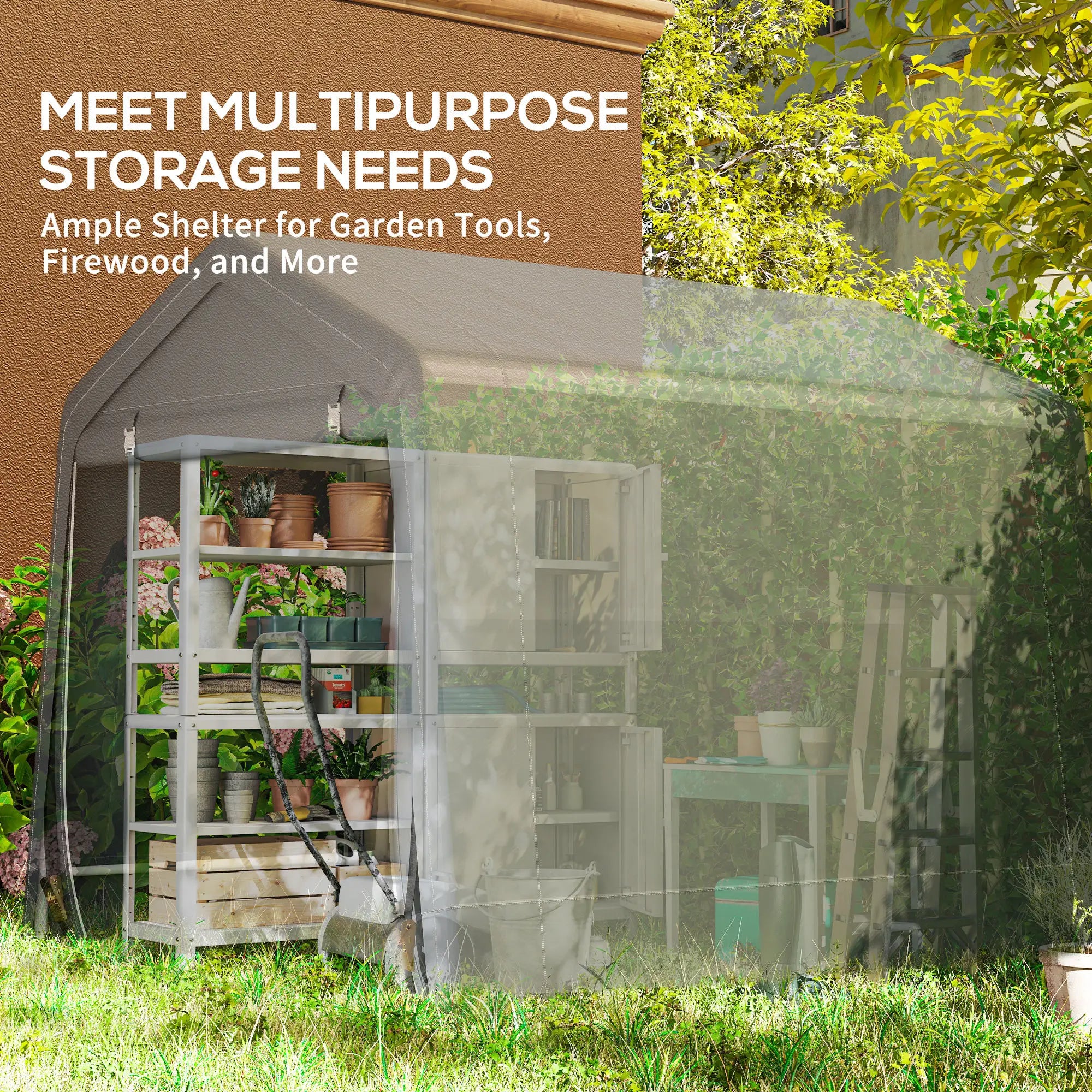 7.9' x 6.6' Garden Storage Tent, Metal Frame, Double Zipper Doors, Dark Grey Car Shelters at Gallery Canada